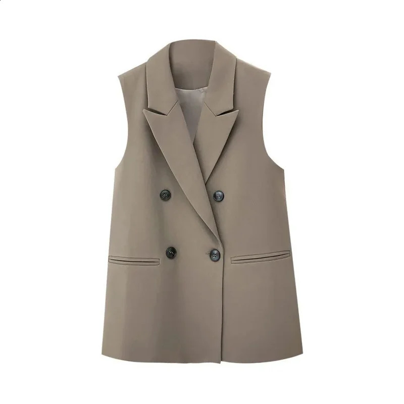 Black Vest Coat Womens Spring Autumn Sleeveless Vests Suit Jacket Loose Double-Breasted Waistcoat Outwear Top Female 240822