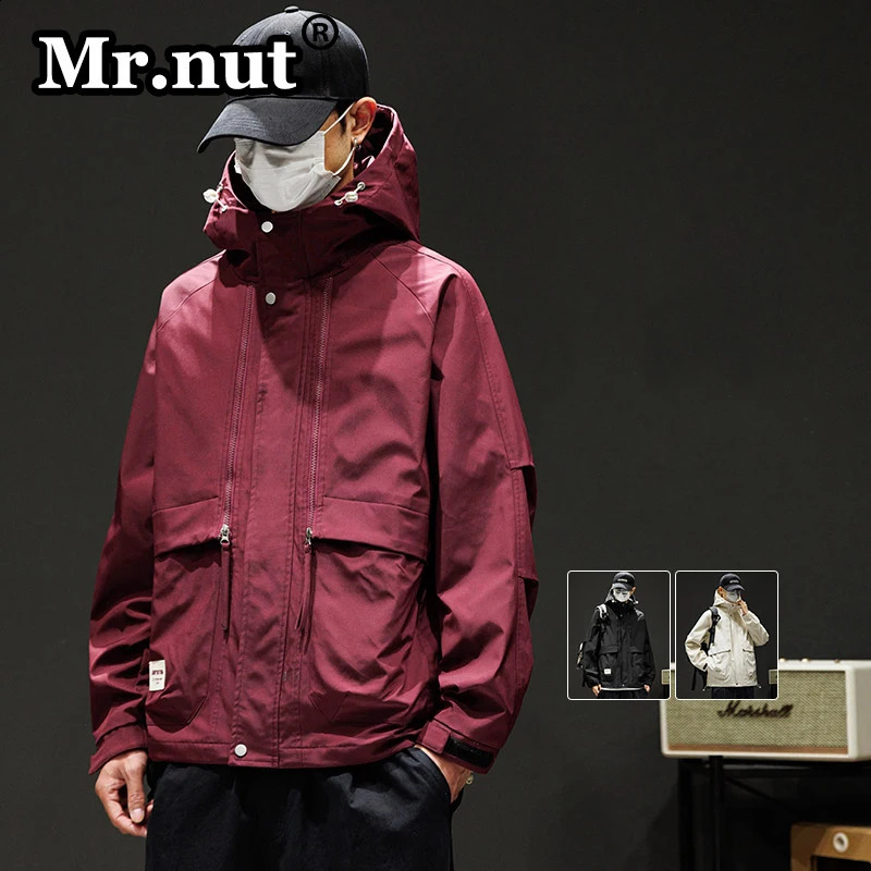 Mr. Nut casual hooded outdoor jacket spring and autumn mens camping windproof and waterproof jacket loose unisex top 240822