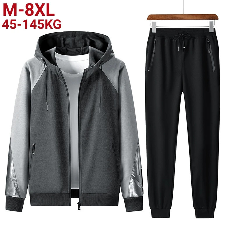 Plus Size 8xl 7xl Mens Tracksuits Spring Hoodie Suit Casual Menswear Hooded Jacket And Pants 2 Pieces Set Autumn Sportswear Men 240821