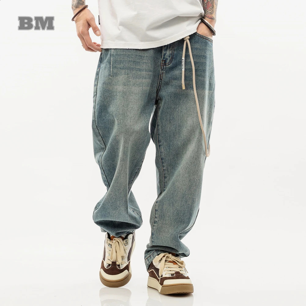 Streetwear japonais Jeans de cargaison de haute qualité Vêtements Hip Hop Hip Hop Denim Pantalon Ligne droite Harajuku pantalon baggy mâle 240821