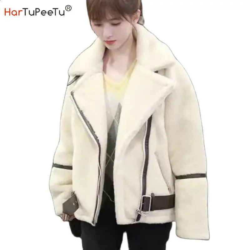 Autumn and Winter Womens Bigh Artificial Thick Cashmere Jacket Wool Coat Womens Motorcycle Coat Size S-XL 240822