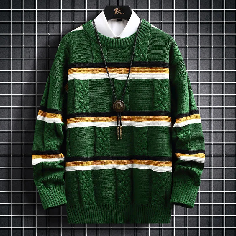 Autumn Winter Mens Sweater Fashion Warm Striped Men Casual Loose Comfortable Knitted Pullover High Quality Knitwear Sweater 240821
