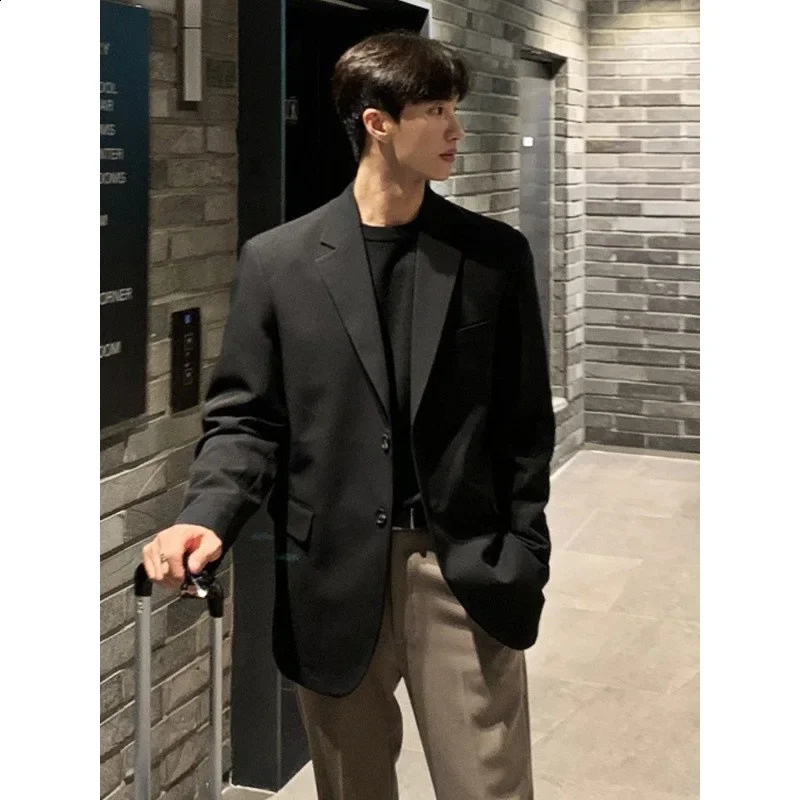 Blazer décontracté coréen Westernstyle Loosefit Black Single Breasted Automne Trendy Dongdaemun Style Clothes 240821