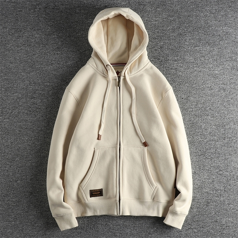 Automne Winter American rétro lourd poids long à capuche à capuche à capuche à manches longues Mentes de cardigan décontracté en velours épaissis