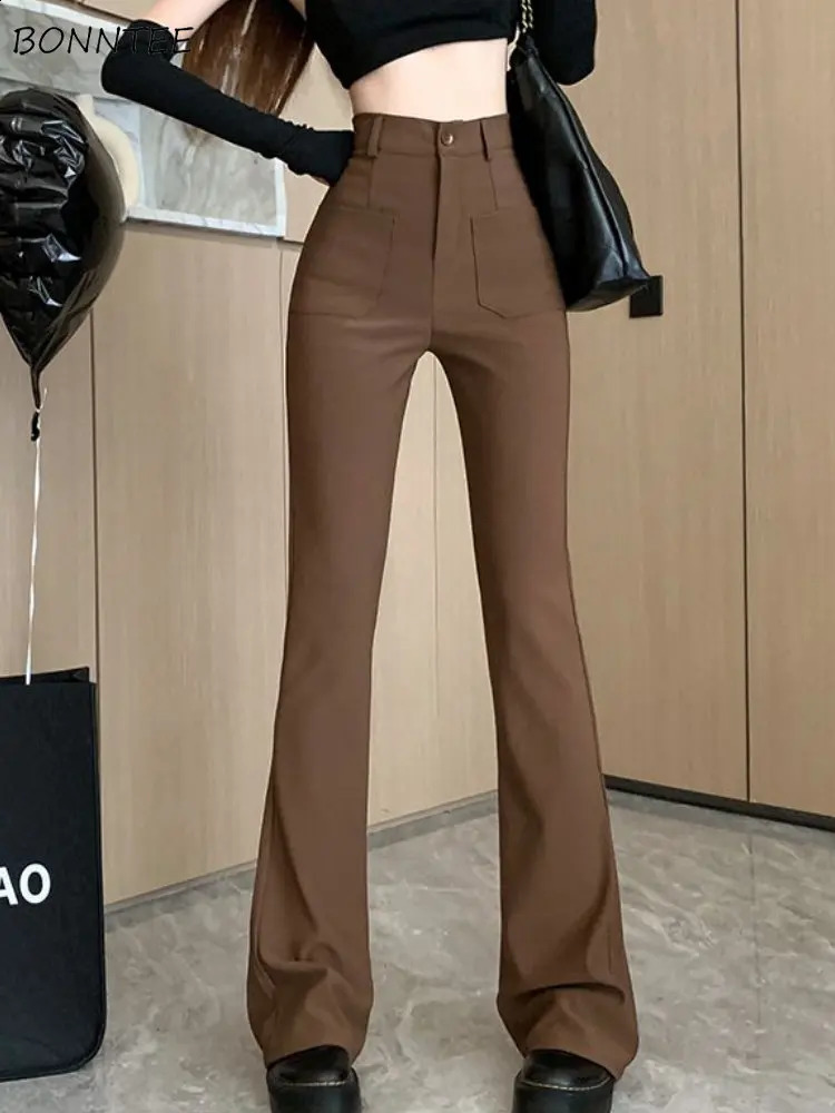 Flare Pants Women Slim Casual Sexy Streetwear Basic Solid Spring Chic All-match Korean Style Fashion Soft Ins High Waist Females 240821