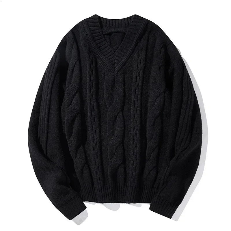 Autumn and Winter Fried Dough Twists Round Neck Sweater Mens Fashion Lazy Style Knitwear Loose Versatile Casual Sweater 240821