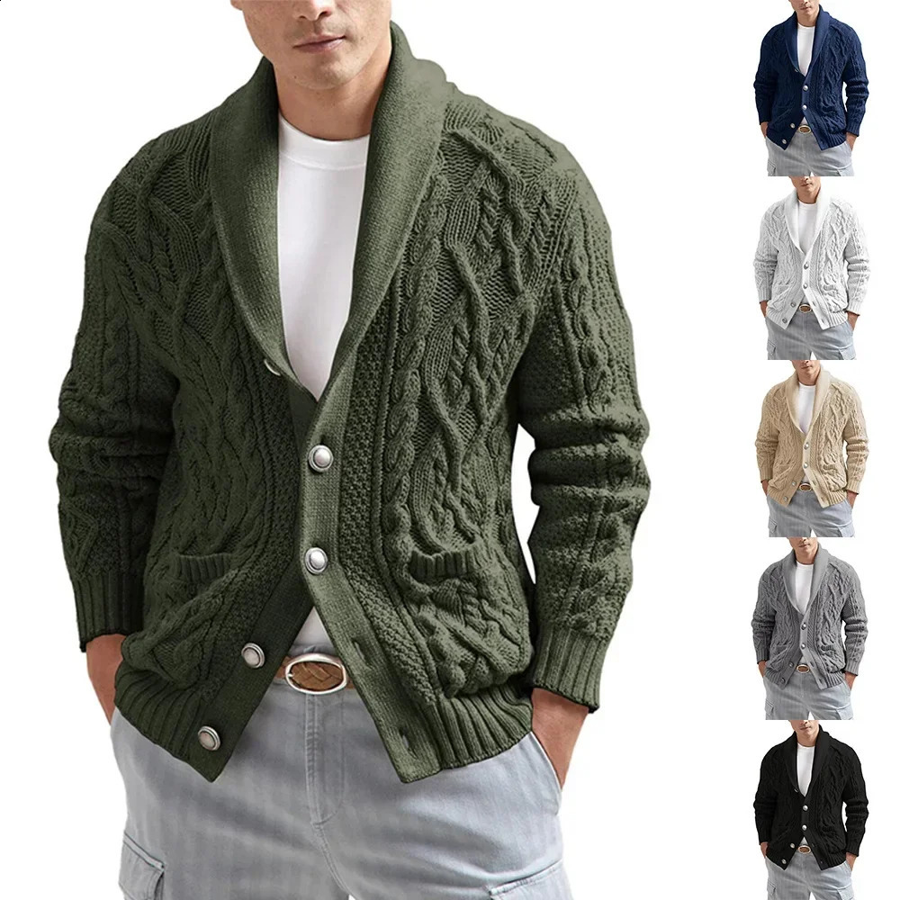 2023 Sweater Mens Solid Color Slim Fit Long Sleeve Knitted Coat Autumn and Winter European American Style Cardigan 240821
