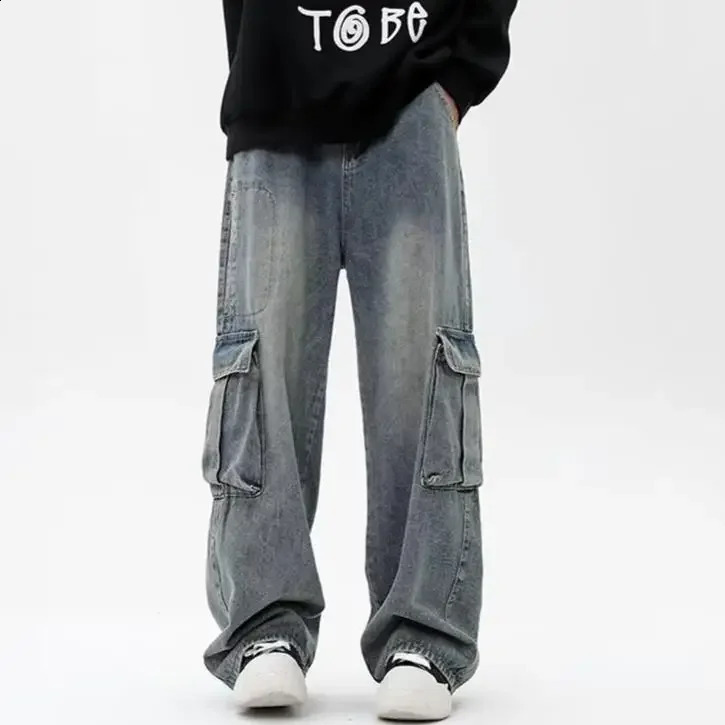Style américain Pantalon de cargaison en détresse vintage Jeans pour les hommes Femme Fall Hiver Tendance Denim Drag Panthers