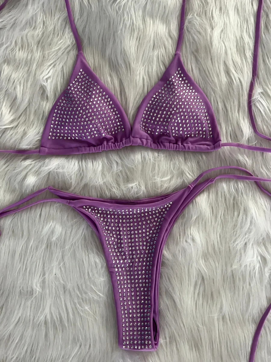 Paillettes brillantes enveloppant autour de bijoux Bikini femmes maillots de bain femme maillot de bain deux pièces ensemble Bikini licou maillot