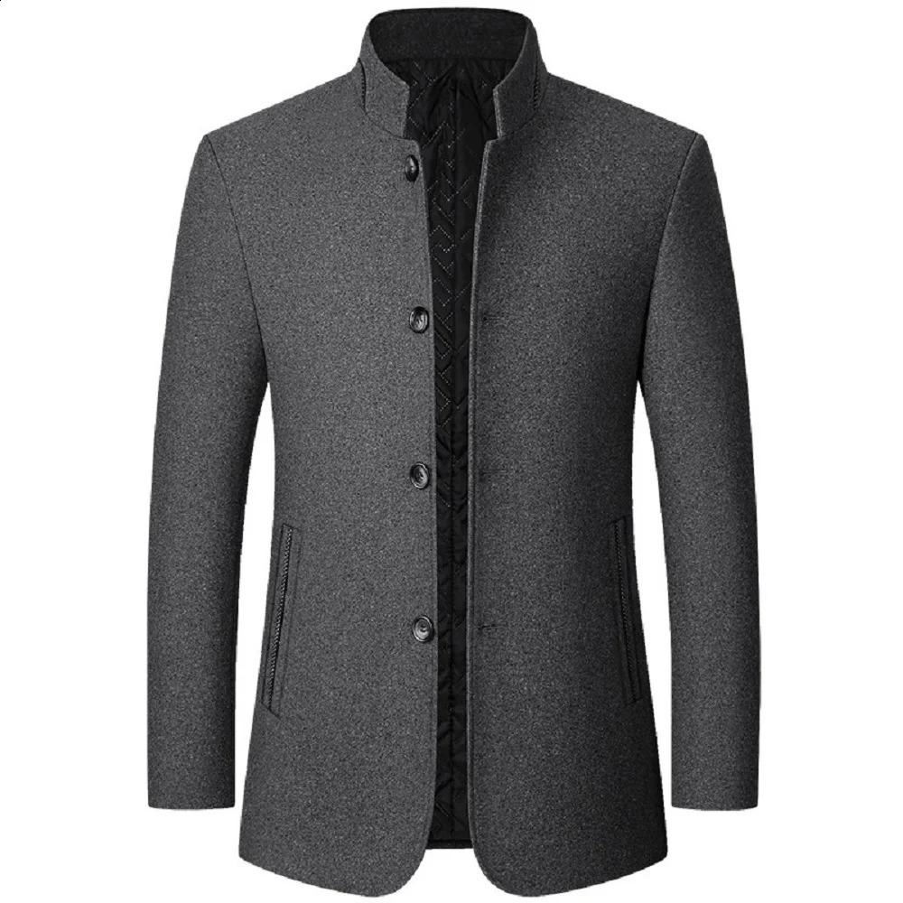 FGKKS Mens Woolen Stand Collar Mens Jacket Suit Autumn Winter Wool Blend Coats Male 240822