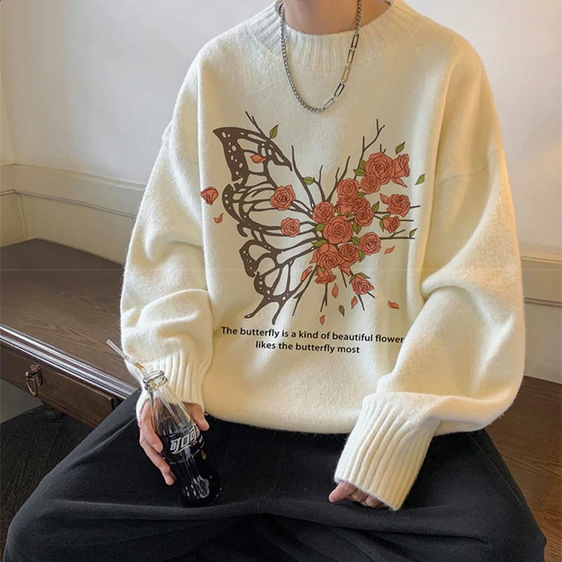 Graffiti Flower Knit Sweater For Men Y2K Vintage Pullovers Jersey Mujer Autumn Oversized Streetwear Knitwears 240821