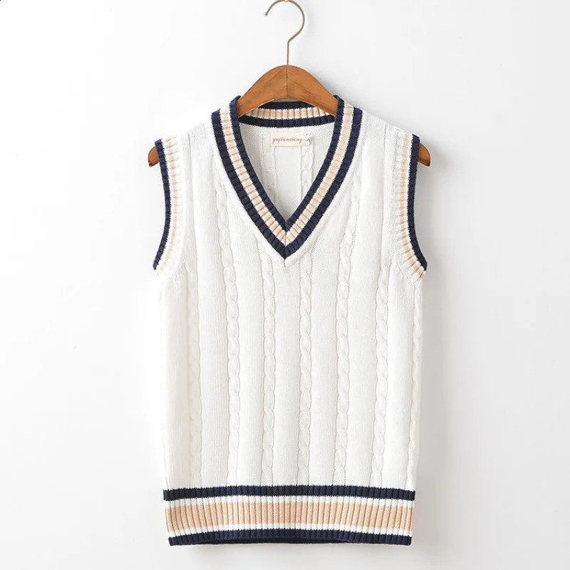 Mens Fashion Winter Thick VNeck Sleeveless Vest Sweater Cotton School Uniform Loose Knitting 240821