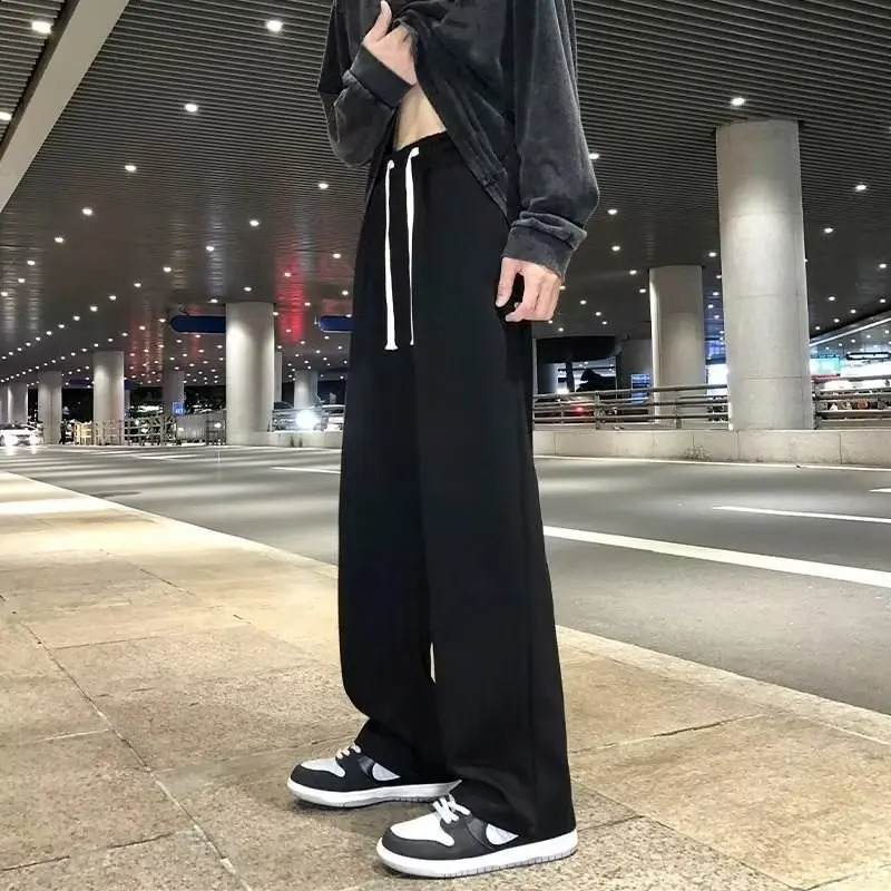 Spring Mens Baggy Sweatpants Korean Fashion Y2k Streetwear Black Straight Wide Leg Pants Casual Trousers Men Clothing 240822
