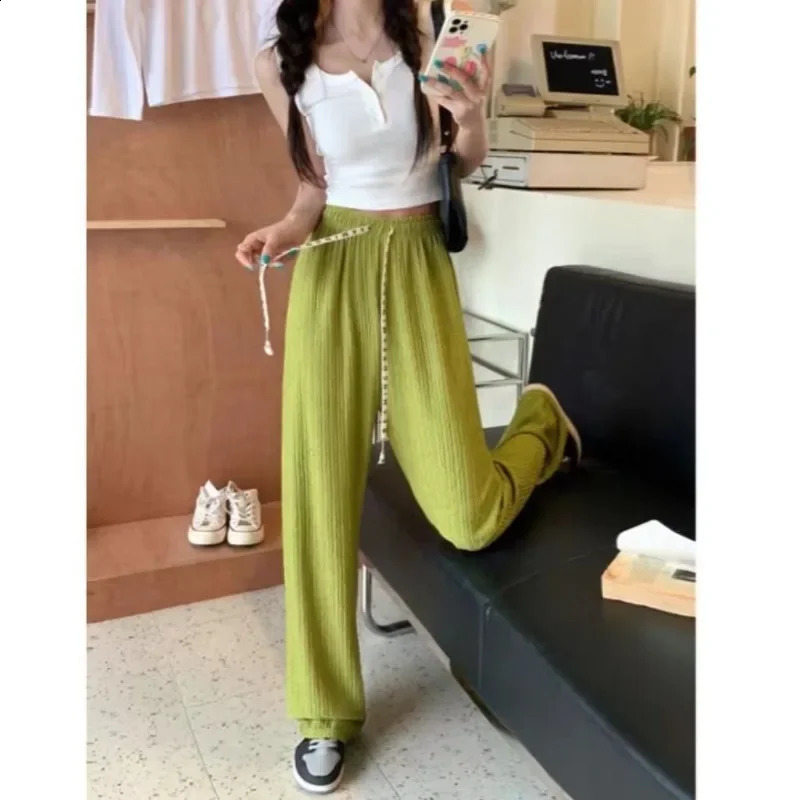 Autumn and Winter Womens Solid Color Elastic Lace Up High Waist Loose Long Wide Leg Fashion Casual Elegant Pants 240821