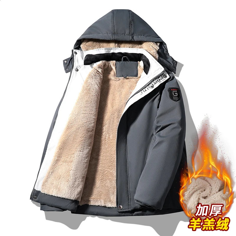 Thick wool warm clothes zipper hooded jacket mens windproof outdoor soft shell winter fashionable casual windproof jacket 240822