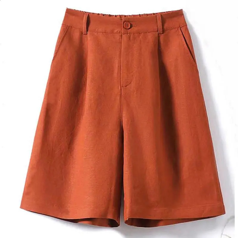 Cotton and Linen Shorts for Women Summer Loose High Waisted Wide Leg Pants Casual Versatile Solid Retro Straight Shorts 240823
