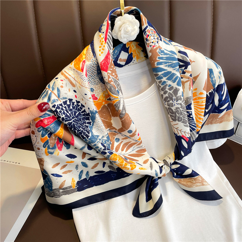 Imitate Silk Square Scarf Women Satin Bandana Print Scarves Head Band Fashion Lady Hair Shawl Wrap Female Neckerchief Hijab 90cmx90cm 18Styles