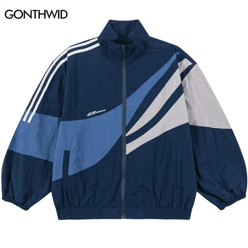 Vintage Oversized Jackets Y2K Mens Retro Full Zip Up Racing Sports Coats Hip Hop Harajuku Patchwork Baggy Long Sleeve 90s Jacket 240822