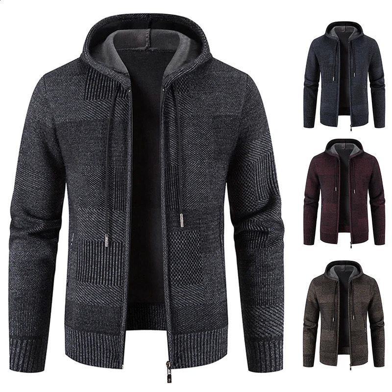 Mens Winter Thickened Cardigan Faux Fur Mink Sweater Cold Blouse Male Overcoat Hooded Plus Velvet Parkas Zip Outwear 240823