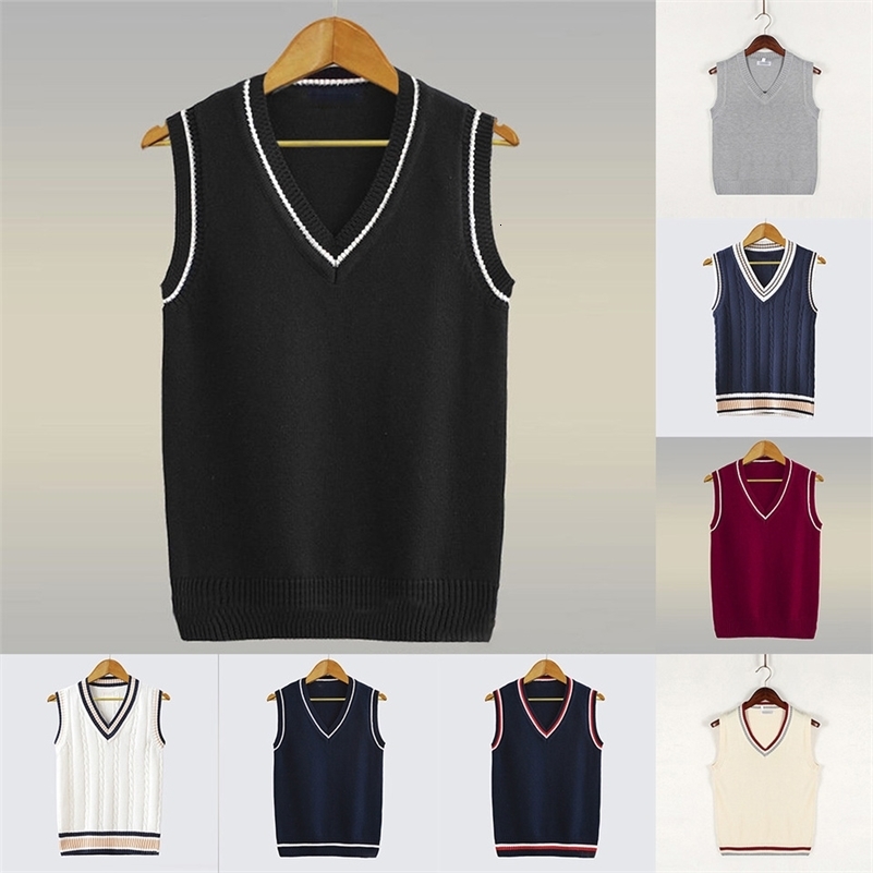 Mens Fashion Thick VNeck Sleeveless Vest Sweater School Uniform Knitting Tops S4XL y240822