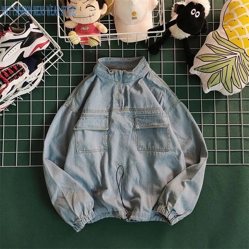Automne rétro de la veste en jean de jetant Collière Pullor pour hommes de grande taille en coton en vrac Vérinons tout-couches décontractés pour