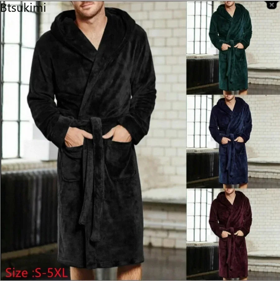 2024 hommes Flanelle chaude salle de bains d'hiver Robe décontracté pyjama à manches longues châle en peluche peignoir pour hommes peignons 24082