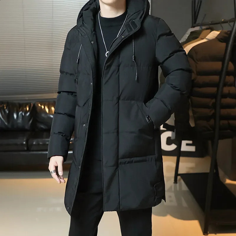 Men Mid-length Thickened Warm Hooded Padded Jackets Plus Size 7XL Winter Jacket Solid Color Casual Puffer Jacket Coats 240823
