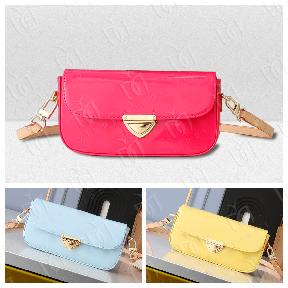 Luxury clutch Patent Leather Purses Hot pink designer bag Shoulder bags Womens Fashion mini pochette Evening bag Underarm bag Women mini Crossbody b