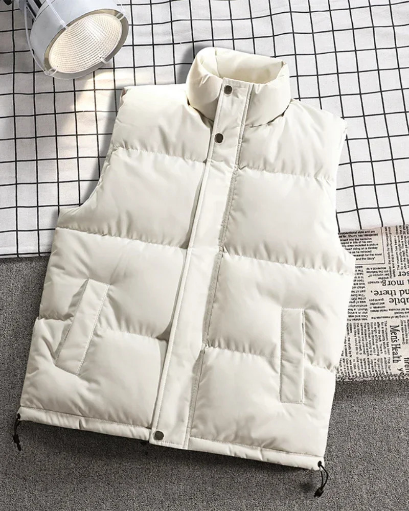 Winter Down Cotton Vest Couple Trend Thickening Warm Undershirt Windproof Standing Collar Sleeveless Jacket Sports Casual Coat 240822