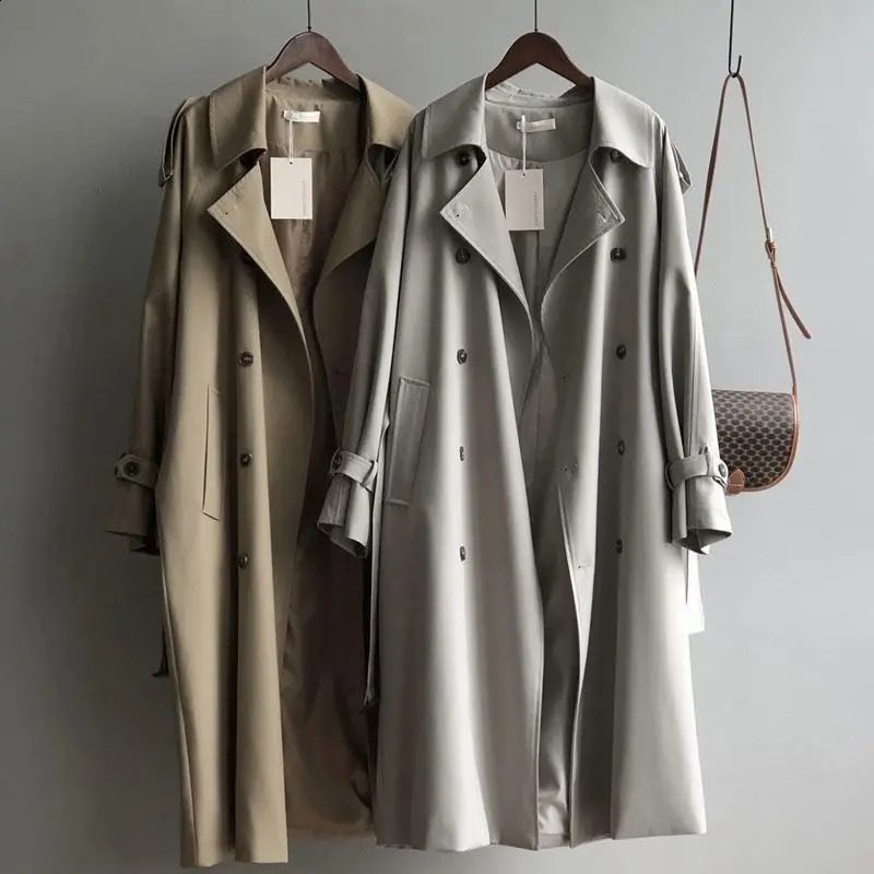 Crésiseur de vent de mode coréen pour femmes printemps et automne mince style britannique français lâche décontracté long trench coat vestiment