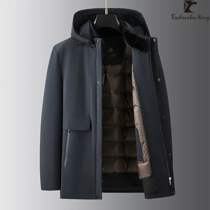 High Quality Winter Mens Business Hooded Down Coat Male Mink Fur Collar Warm 240823