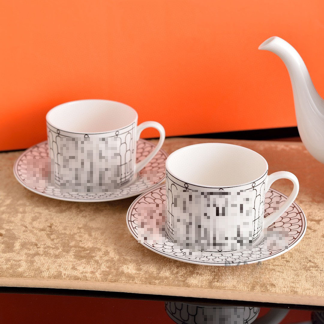Coffee Cup and Saucer 5-piece Black Line Tea Cup with Pot Household Simple Ceramic Cup K260225-image-1095440401