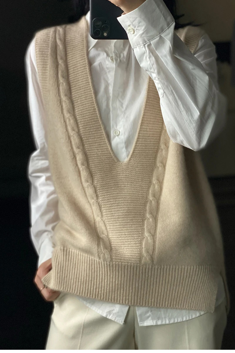 Womens Sweater Vest V-Neck Sleeveless Cashmere Vest Casual Loose Knit Pullover Womens Jacket 240822