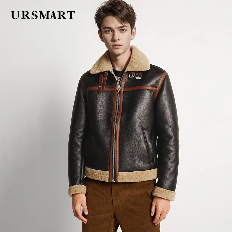 Mens Winter Leather and Fur Jacket - Thickened Sheepskin Bomber Coat Warm and Stylish 240822