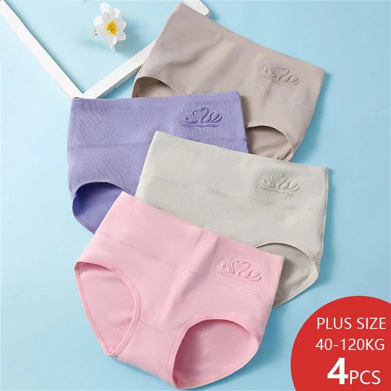 Plus taille 5xl 4pcs / set High Taist Panties Femmes Breffe de coton doux Sous-vêtements mignon Imprimé mignon Sexe Sexy Briefs 240823