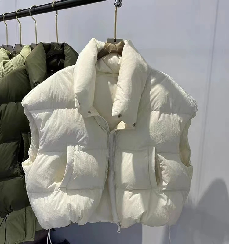 Puffer Padded Stand Collar Zip-up Vests Womens Warm Sleeveless Autumn Winter Cotton-padded Vests Jacket Outdoor 240822