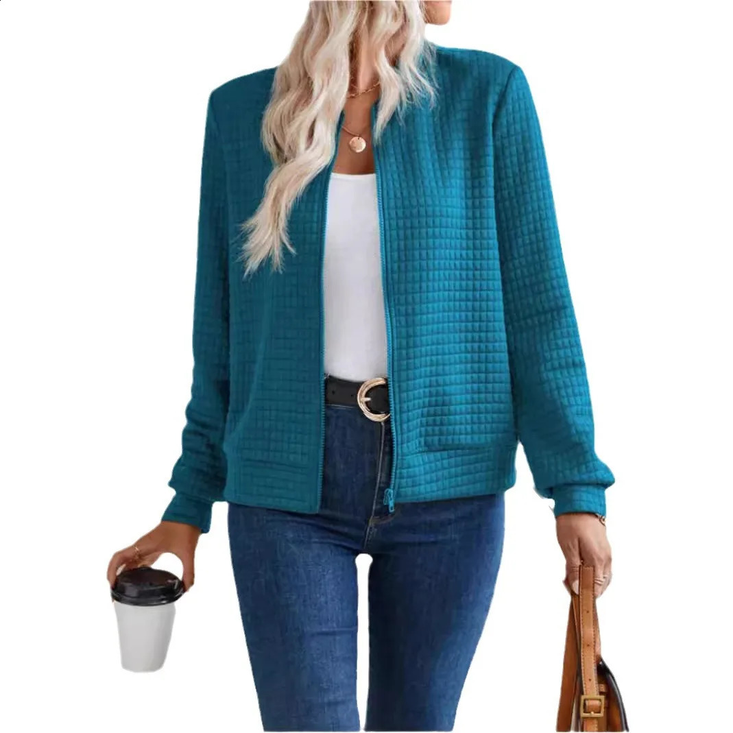 Autumn long sleeved zipper decoration cardigan solid color jacket autumn and winter casual jacket top womens small jacket 240822