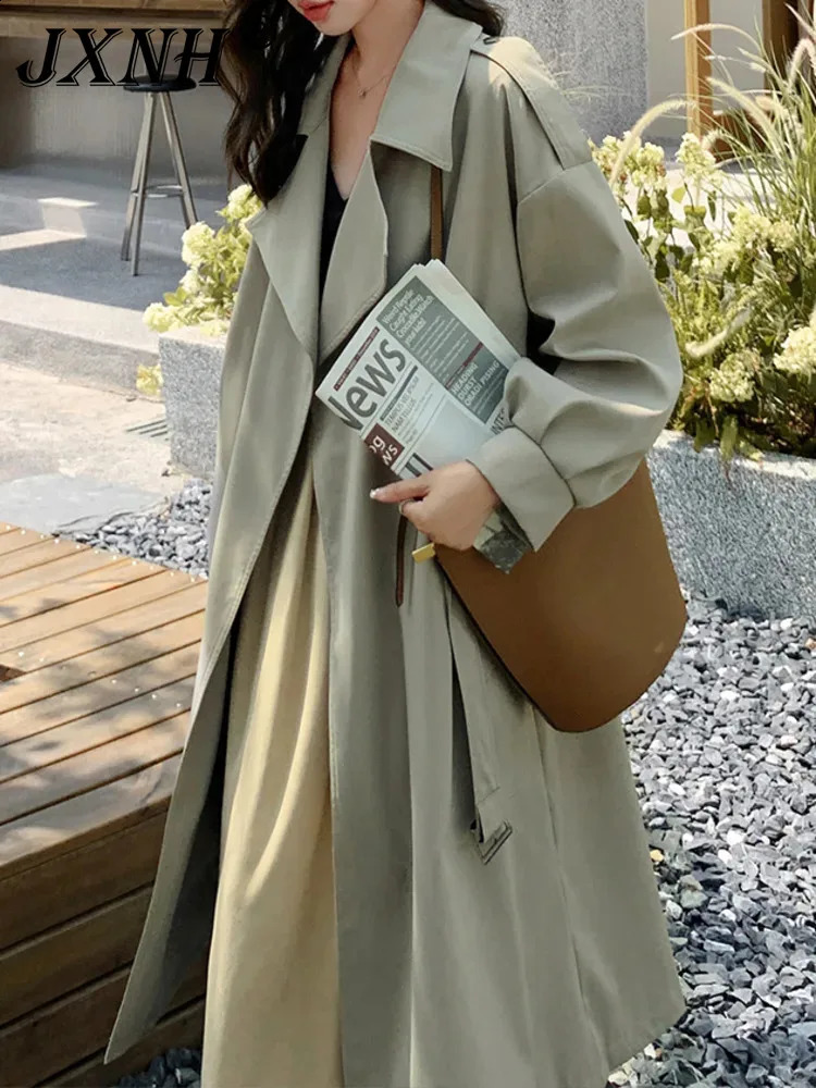 Medium To Long Windbreaker Jacket For Women In Spring And Autumn High-end Loose Silhouette Trendy Coat Trend 240822