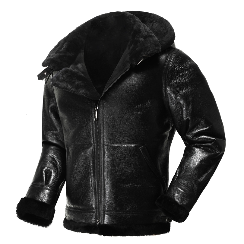 Mens Winter Jacket Real Sheepskin Winter Warm Coat Thickened Wool Coat Eco Fur Leather Coat Black Hood Fashion 240822CJ