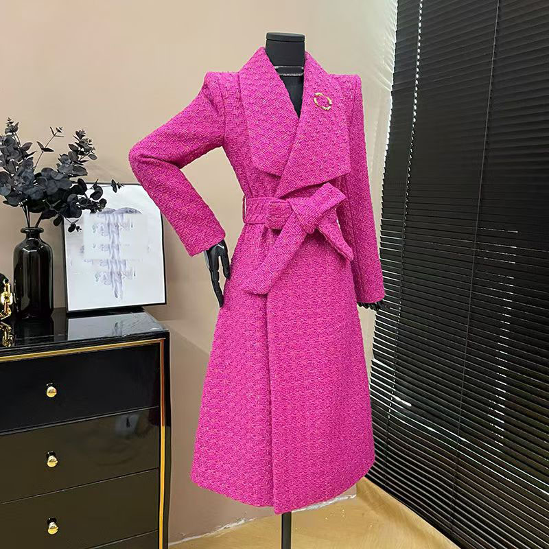 2025 Hot Designer Fashion Coat Jacket Square Neck Knee Length Wool Coat High End Korean Style Slim Strap Womens High End Coat Asian Size S-XL
