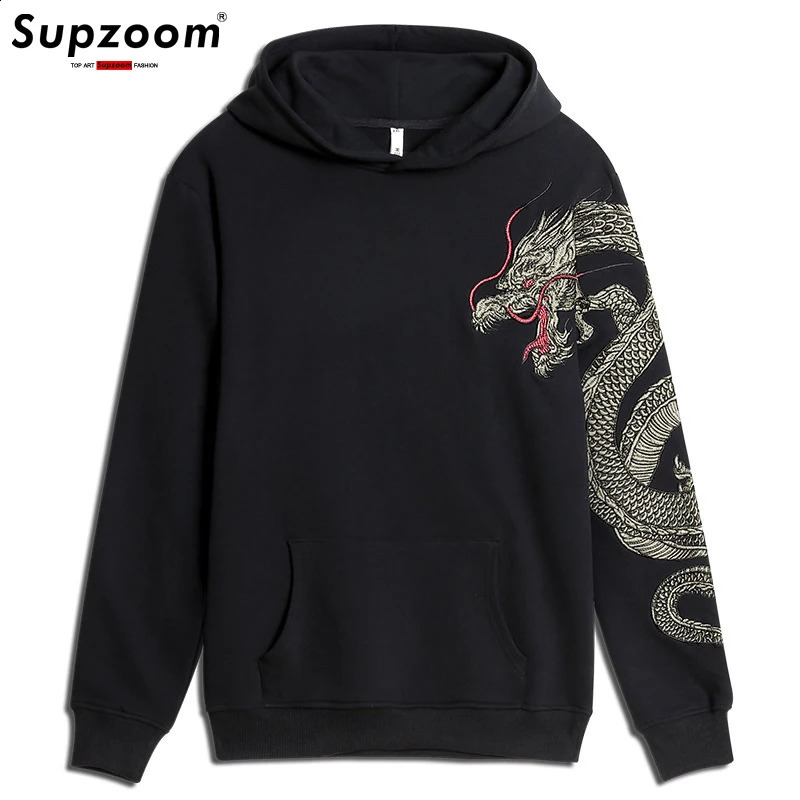Supzoom Top Fashion lâche printemps et automne Arrivée dragon broderie chinois style décontracté coton à capuche coton 240822