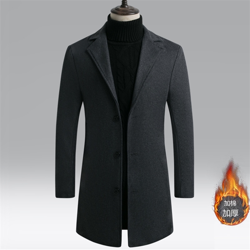 Men de style coréen Men de trench Boutons de revers à manteau en laine Vestes par pardessus décontractés hommes chauds longs offres de printemps