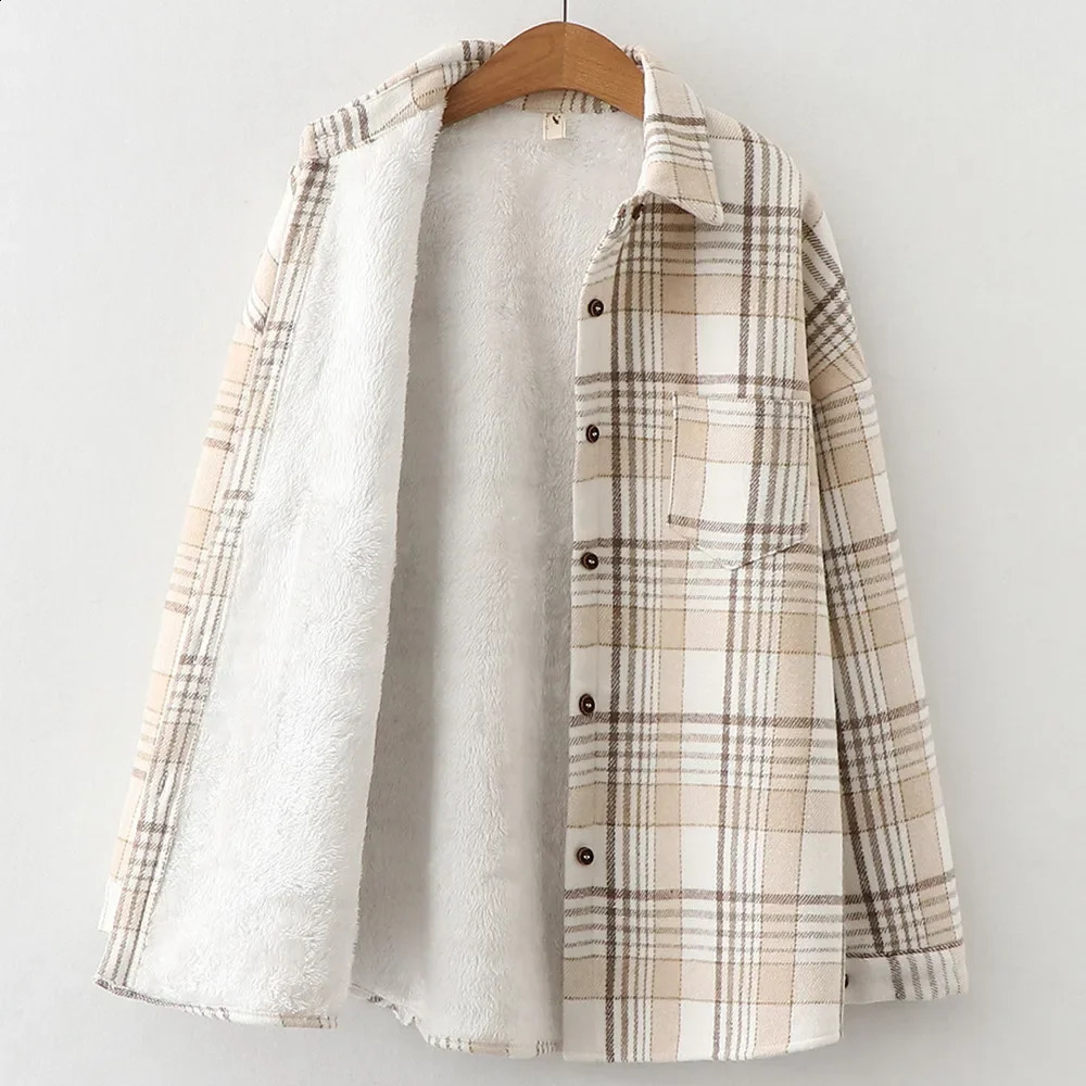 Fashionable thick velvet flat bottom shirt for womens autumn and winter warm top casual ultra-thin womens coat REFW 240822
