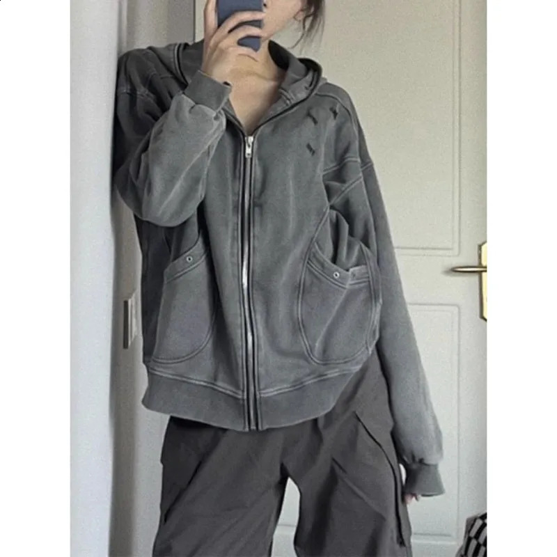 Oversize Women Hoodies Casual Zip Up Hooded Sweatshirt Harajuku Korean Loose Couple Hoodie Jacket Coat Streetwear 240822
