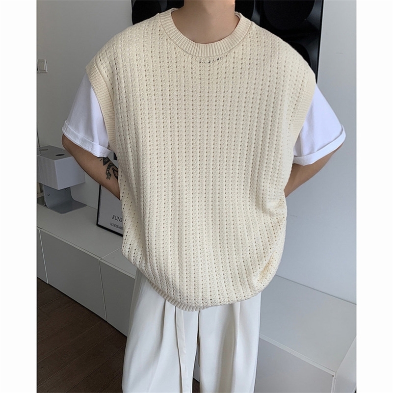 Autumn Apricot Black Sweater Vest Men Warm Fashion Casual Knit Pullover Korean Loose Sleeveless Crewneck Mens Jumper y240822