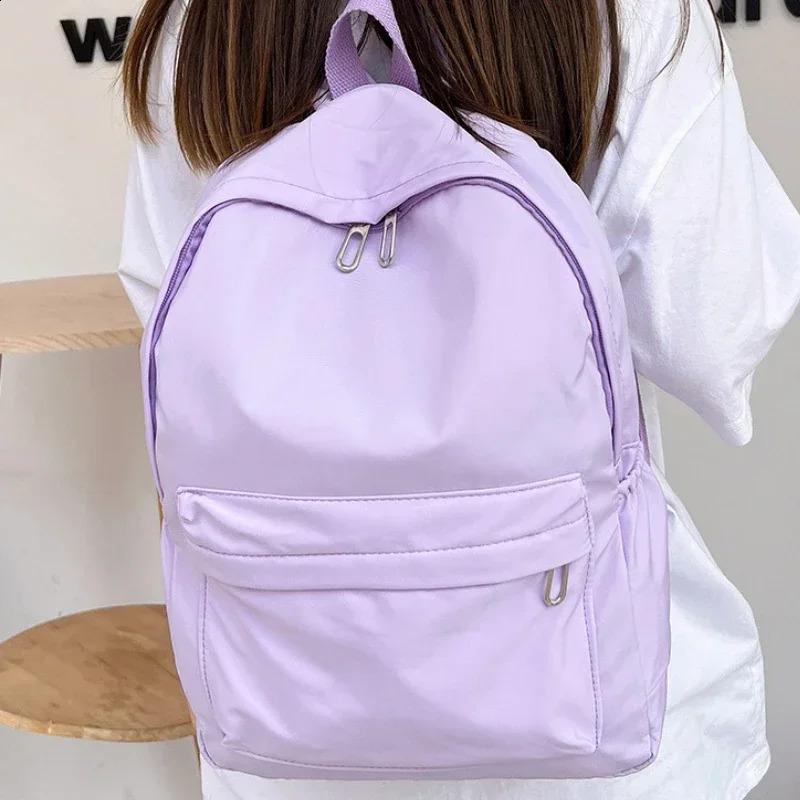 High Quality Waterproof Nylon Women Backpack Female Travel Bag Backpacks Schoolbag for Teenage Girls Solid Color Bookbag 240822Z