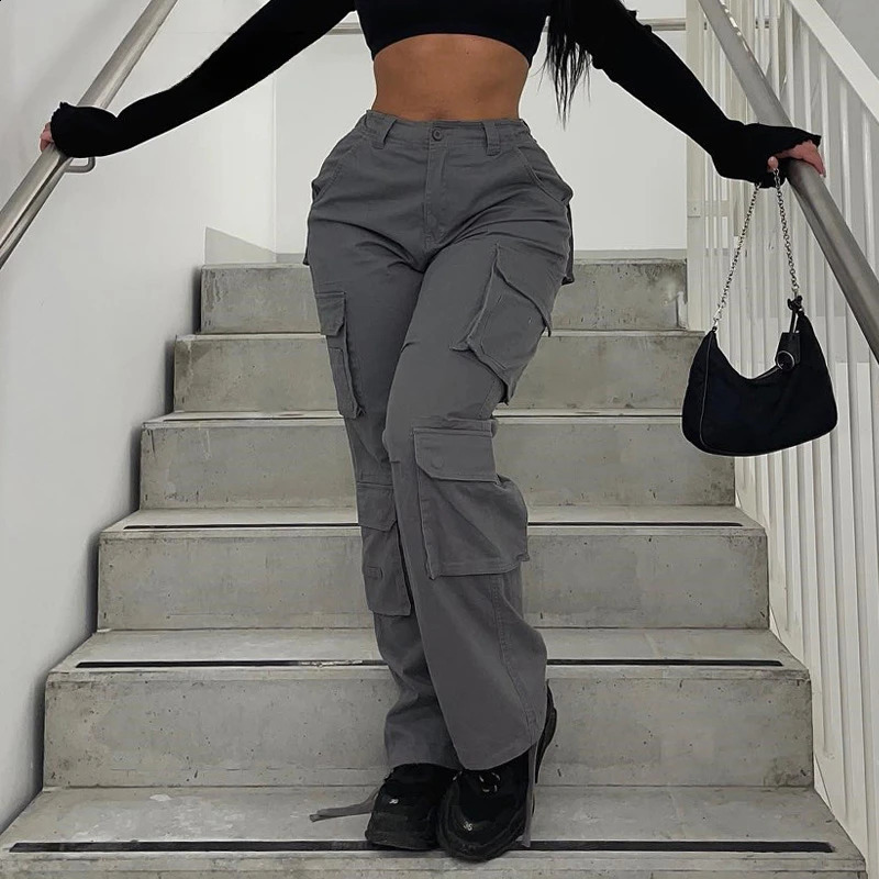 Y2k pantalon de cargaison occasionnel Low Rise Retro Retro Loose Streetwear Buggage Jeans Femmes surdimensionnés Street Sexy Pantalon Straight 24