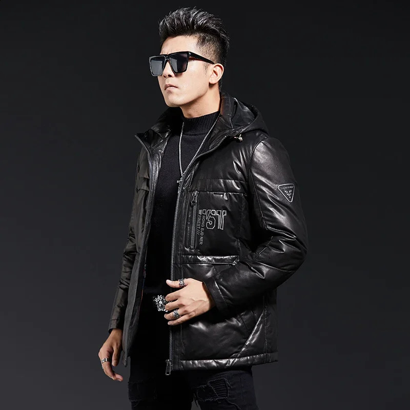 Hiver Veste en cuir authentique pour hommes Hotted épaissis épaissis chaud mince top couche manteau de mouton masculin blanc canards couches 2408