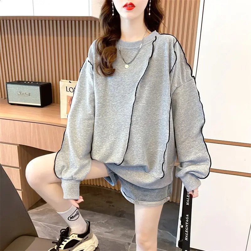 Autumn and Winter Korean Version Womens Temperament Top POLO Collar Long Sleeve Panel Solid Color Sweatshirts 240822
