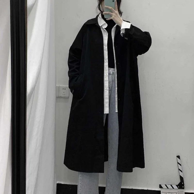 Deeptown Vintage Harajuku Womens Trench Jacket Oversize Korean Style Windbreakers Y2k Streetwear Thin Long Coats Outdoor Spring 240822